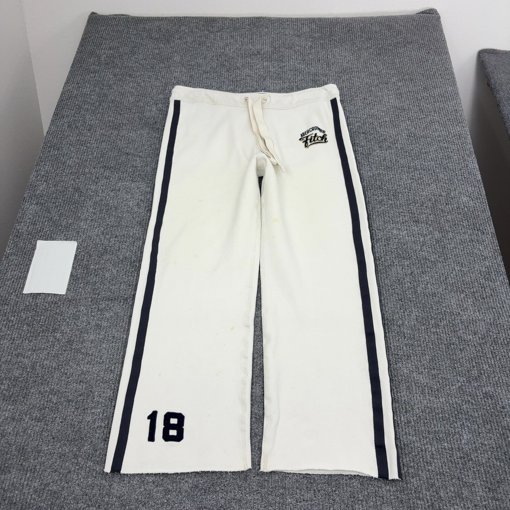Vintage Abercrombie & Fitch Sweatpants XL White Cotton Side Stripe Y2K Casual